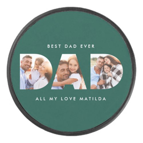 Dad photo modern typography green hockey puck