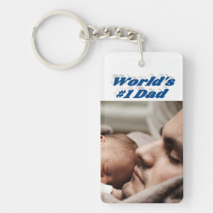 Dad Photo sea blue text   Keychain