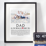 Dad Photo Things We Love About You Father's Day  Poster<br><div class="desc">Compile a list of things you love about your dad,  add a favorite photograph and you have a Father's Day gift he'll treasure! Perfect for birthdays and other family members too! ♥</div>