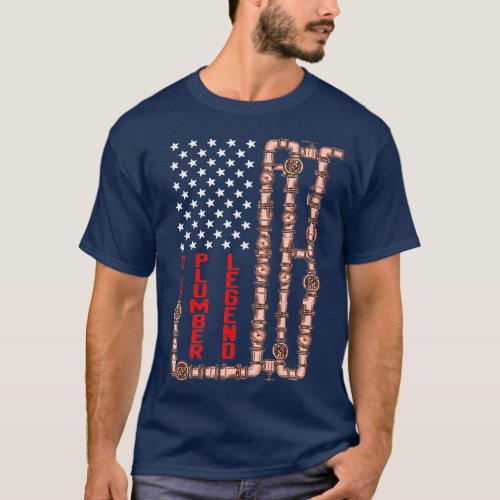 Dad Plumber Legend American Flag Fathers Day T_Shirt