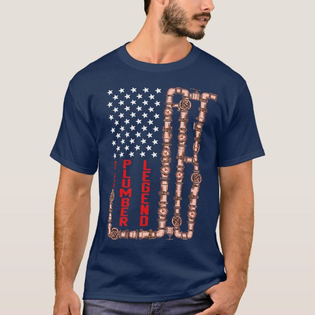 Dad Plumber Legend American Flag Fathers Day T-Shirt (Front)