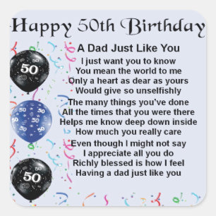 Dad Poem  50th Birthday Square Sticker