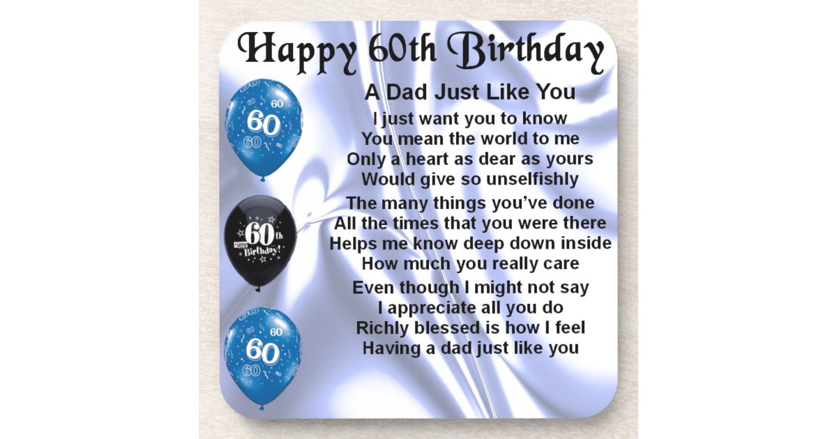 Dad Poem 60th Birthday Drink Coaster | Zazzle