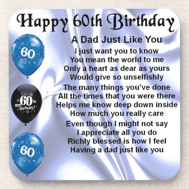 Dad Poem  60th Birthday Drink Coaster (Front)