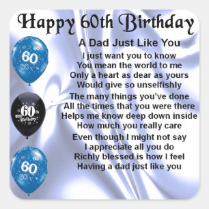 Dad Poem  60th Birthday Square Sticker