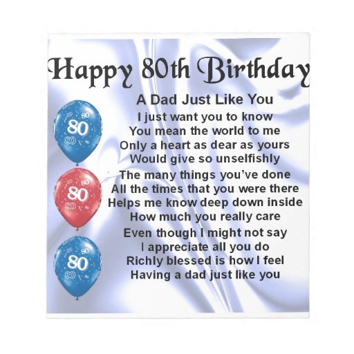 Dad Poem 80th Birthday Notepad | Zazzle