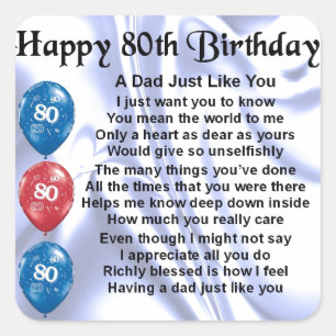 Dad Poem  80th Birthday Square Sticker