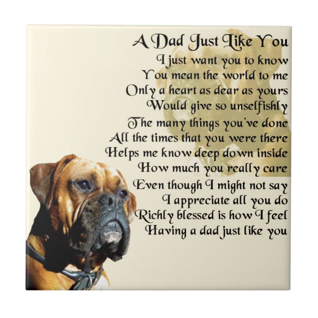 Dad Poem - Boxer Dog Design Ceramic Tile (Front)