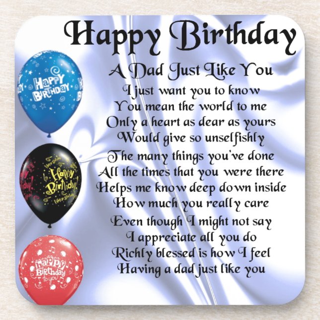 Dad Poem  Happy Birthday Beverage Coaster (Front)