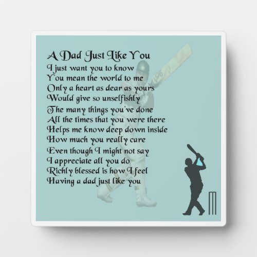 Dad  Poem Plaque  _  Cricket  Design