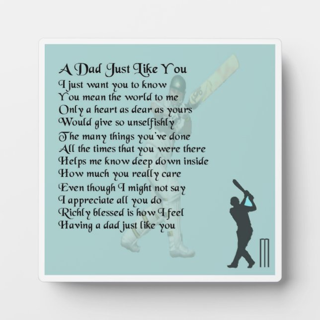 Dad  Poem Plaque  -  Cricket  Design (Front)