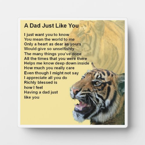 Dad  Poem Plaque  _  Tiger  Design