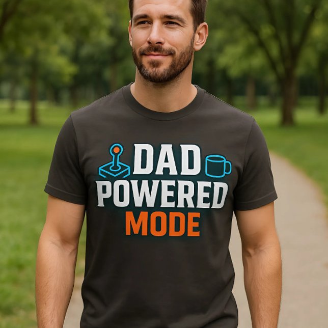 Dad Powered Mode | Gamer & Coffee Energy Neon Glow T-Shirt (Creator Uploaded)
