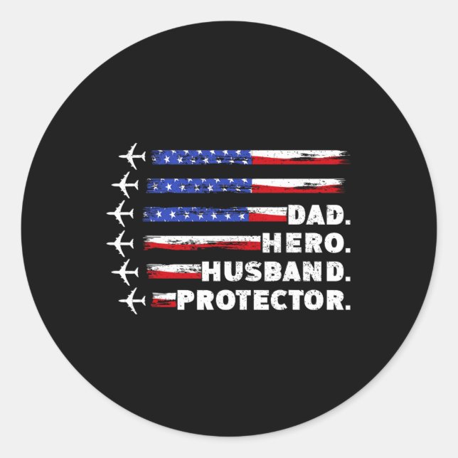 Dad Protector Dad Us Flag  Classic Round Sticker (Front)