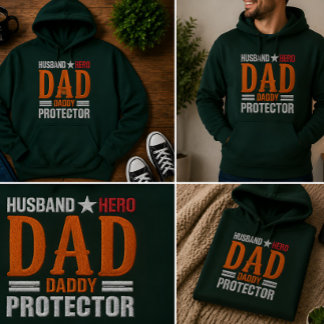 Dad Protector Hero Gift Embroidered Hoodie