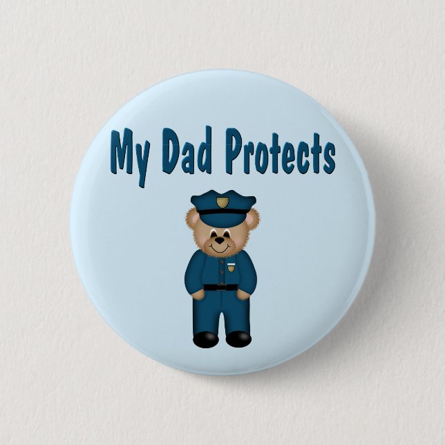 Dad Protects Policeman Bear Button (Front)