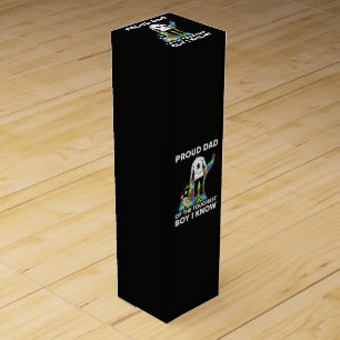 Dad Puzzle Autism Awareness Gift for Birthday Wine Box