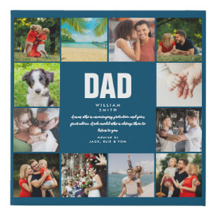 Dad Quote Modern Blue 12 Photo Collage Faux Canvas Print