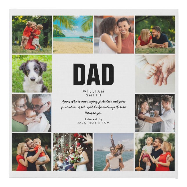 Dad Quote Modern Script 12 Photo Collage Faux Canv Faux Canvas Print (Front)