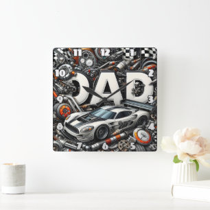 Dad: Racing, Cars, Mechanic's Dream Square Wall Clock