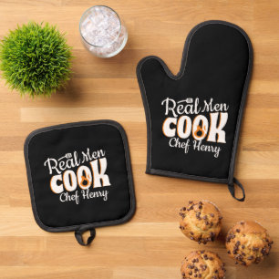 Dad Real Men Cook Custom Chef Father's Day Oven Mitt & Pot Holder Set