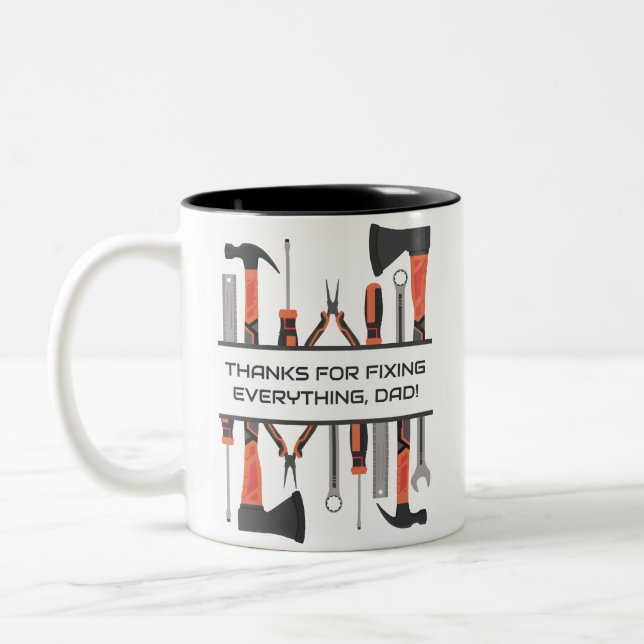 Dad Repairs, Tools, Father's Day, Daddy Birthday  Two-Tone Coffee Mug (Left)