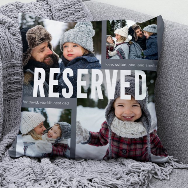 Dad Reserved for World's Best Photo Collage Blue Throw Pillow (Creator Uploaded)