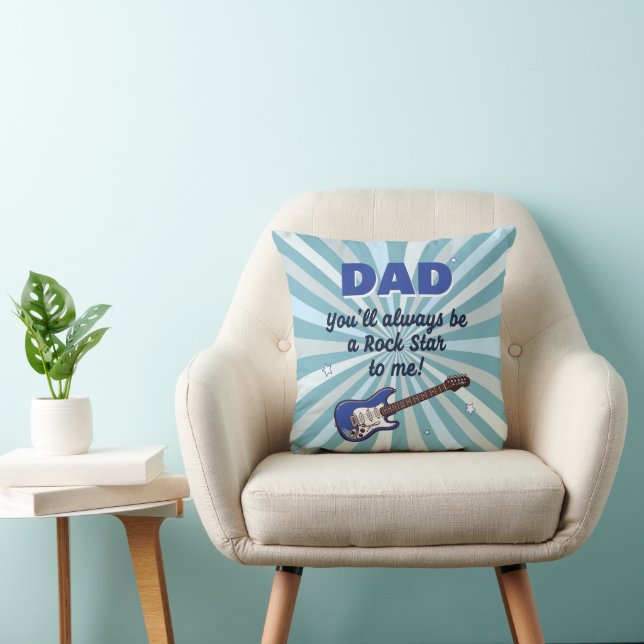 Dad Rock Star Electric Guitar Fun Blue Throw Pillow (Chair)