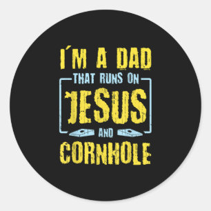 Dad Runs On Faith And Cornhole Classic Round Sticker