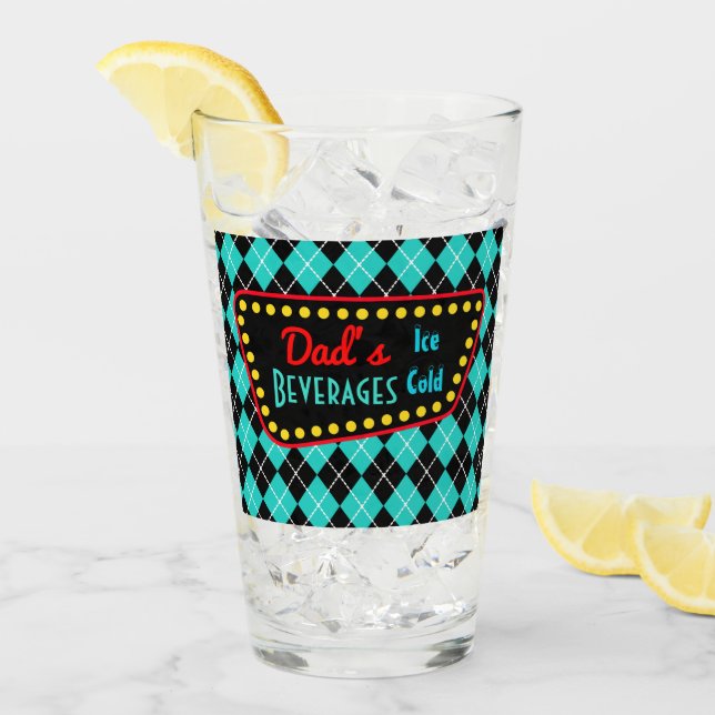 Dad’s Retro Diner Glass Tumbler Gift (Front Ice)
