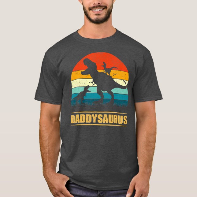 Dad Saurus Daddy Dinosaur T Rex 2 Kids Family T-Shirt (Front)