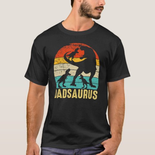 Dad Saurus Rex Daddy Dinosaur 3 Three Kids Father T_Shirt