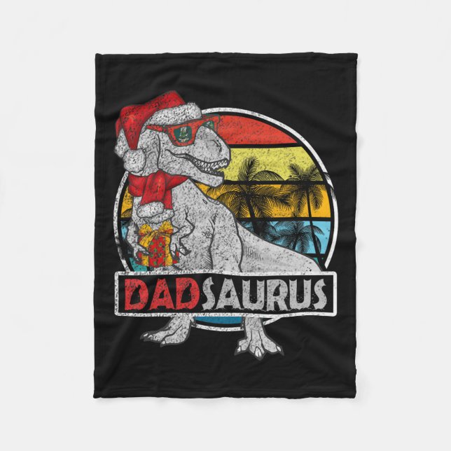 Dad Saurus T Rex Dinosaur Family Matching Xmas Chr Fleece Blanket (Front)