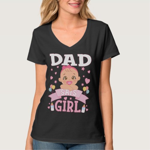 Dad Says Girl Pregnancy Pink or Blue Women V_Neck T_Shirt