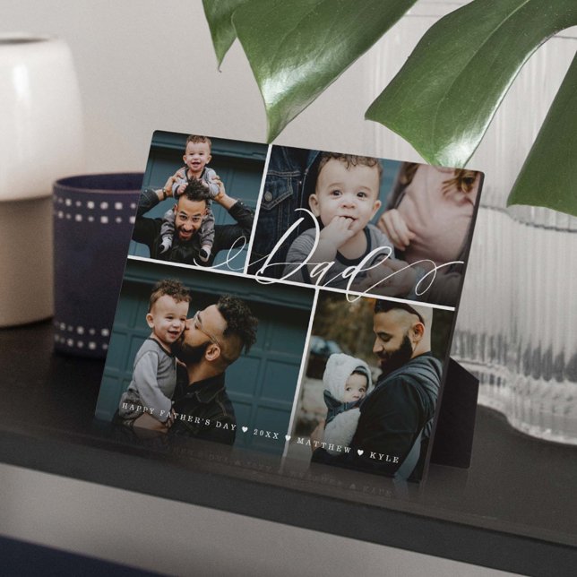 Dad Script | Happy Fathers Day 4 Photo Collage Plaque (Creator Uploaded)