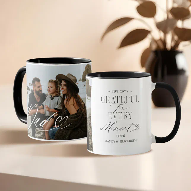 Dad Script Heart Grateful for Every Moment Photo Mug | Zazzle