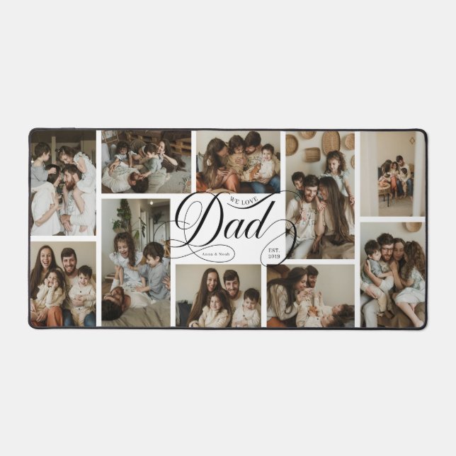 Dad Script Typography 10 Photo Collage Desk Mat (Front)