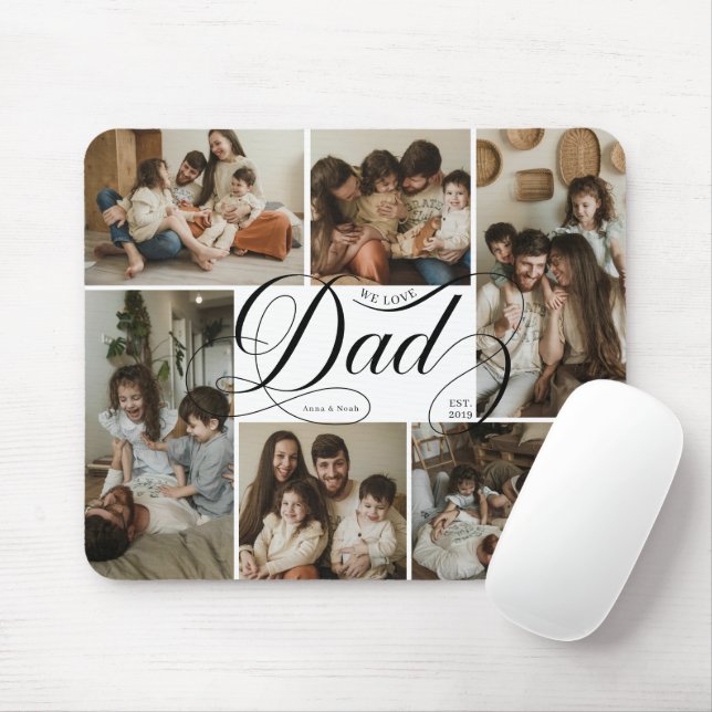 Dad Script Typography 6 Photo Collage Mouse Pad (With Mouse)