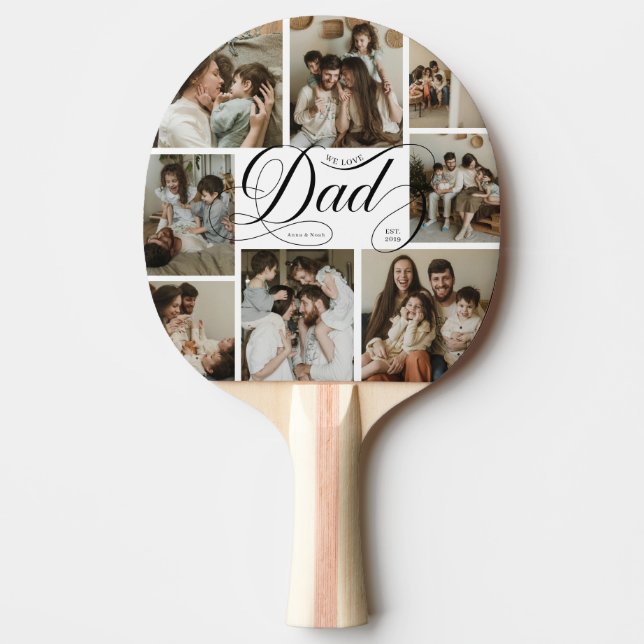 Dad Script Typography 8 Photo Collage Ping Pong Paddle (Front)