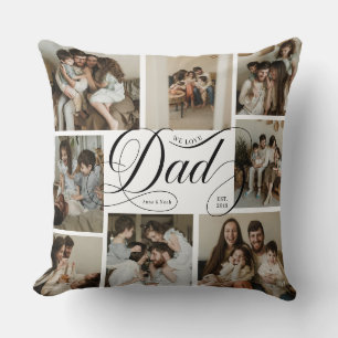 Dad Script Typography 8 Photo Collage Throw Pillow