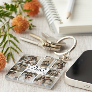 Dad Script Typography 9 Photo Collage Keychain
