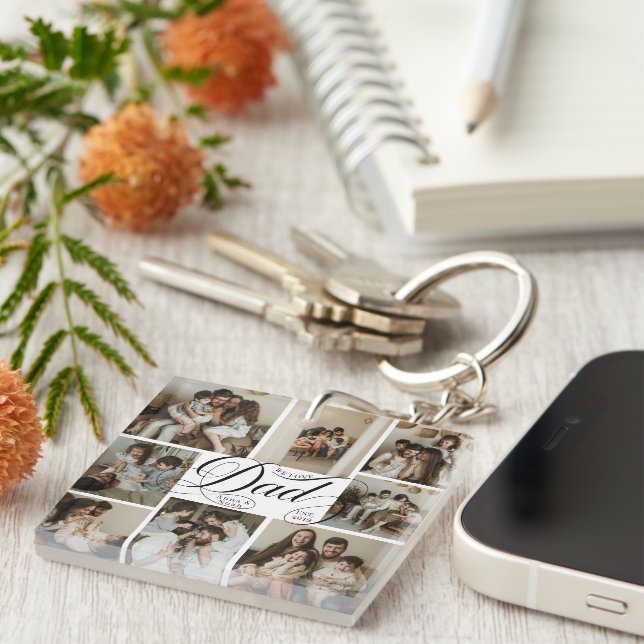 Dad Script Typography 9 Photo Collage Keychain (Front Right)