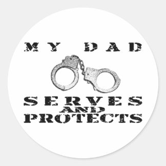 Dad Serves Protects - Hat Classic Round Sticker