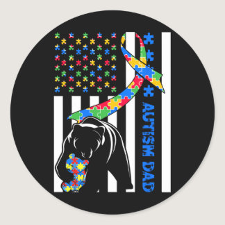 Dad Shirts Autism Awareness American Flag Fathers  Classic Round Sticker