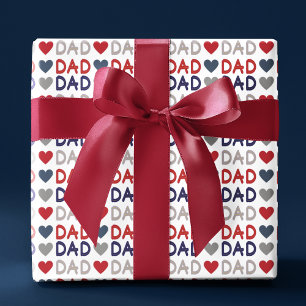 Dad Silver Red Blue Script Typography Father's Day Wrapping Paper