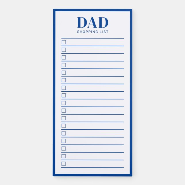Dad Simple Blue White Checkbox Shopping List Magnetic Notepad (Front)