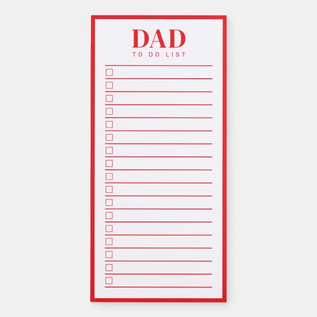 Dad Simple Red White Checkbox To Do List  Magnetic Notepad (Front)