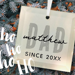 Dad Since 20XX Modern Simple Preppy Glass Ornament