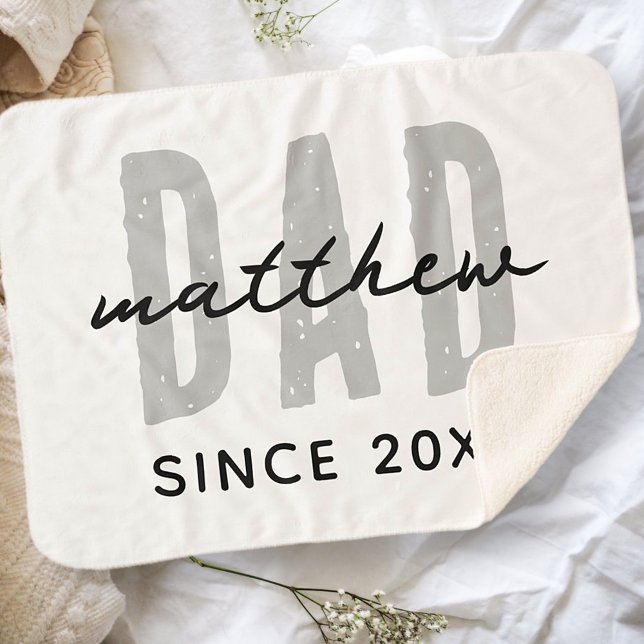 Dad Since 20XX Modern Simple Preppy Sherpa Blanket (Creator Uploaded)