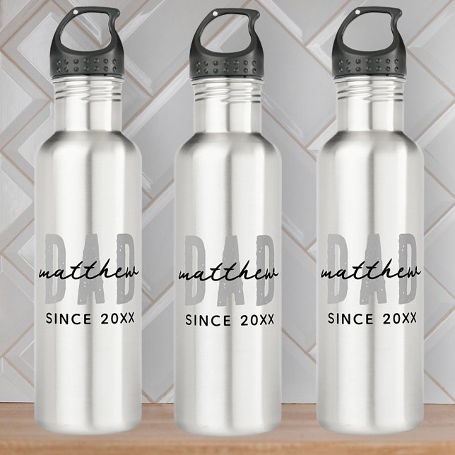 Dad Since 20XX Modern Simple Preppy Stainless Steel Water Bottle (Creator Uploaded)
